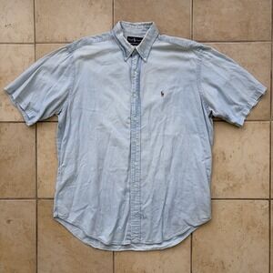 Vtg Ralph Lauren Shirt Mens Large Blue Chambray Faded Light Wash Distressed 90s